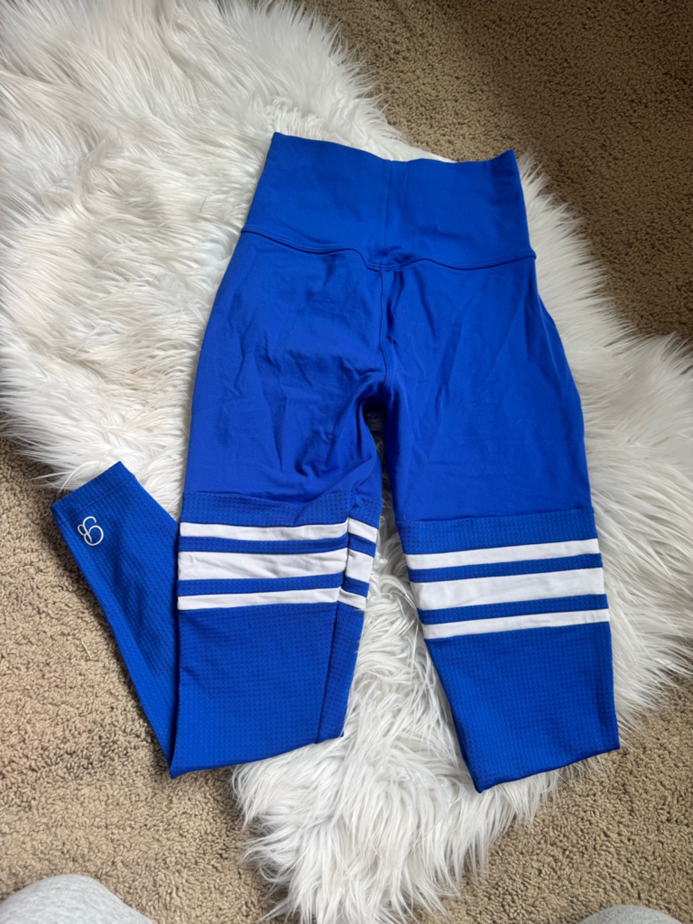 Bombshell Sportswear Royal Blue Leggings with White Stripes